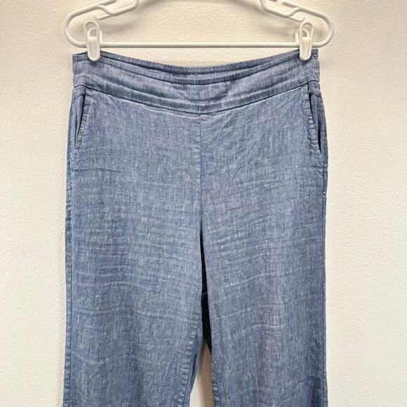 Chico's Stretch Linen Blend Wide Leg Pants Blue Pull On .5 6 - Picture 3 of 14